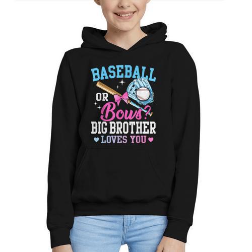 Baseball Or Bows Big Brother Loves You Gender Pink Or Blue Graphic Youth Hoodie - Sportilla