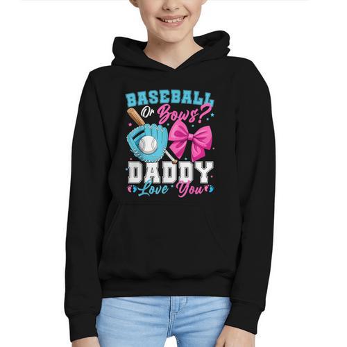 Baseball Or Bows Daddy Loves You Gender Reveal Family Graphic Youth Hoodie - Sportilla