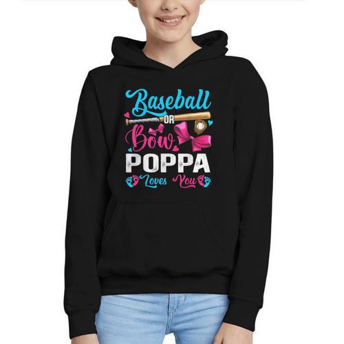 Baseball Or Bows Poppa Loves You Gender Reveal Graphic Youth Hoodie - Sportilla