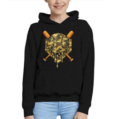 Baseball Camo Boys Ice Cream Youth Baseball Graphic Youth Hoodie - Sportilla