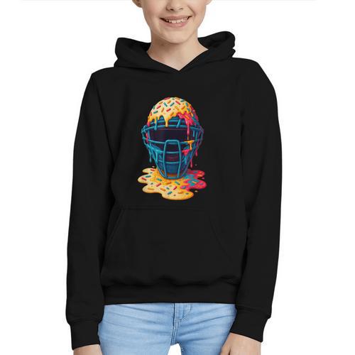 Baseball Catcher Mask Ice Cream Dripping Baseball Fan Boys Graphic Youth Hoodie - Sportilla