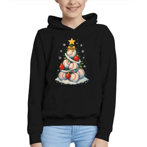Baseball Christmas Tree Lights Santa Sport Player Lover Xmas Graphic Youth Hoodie - Sportilla