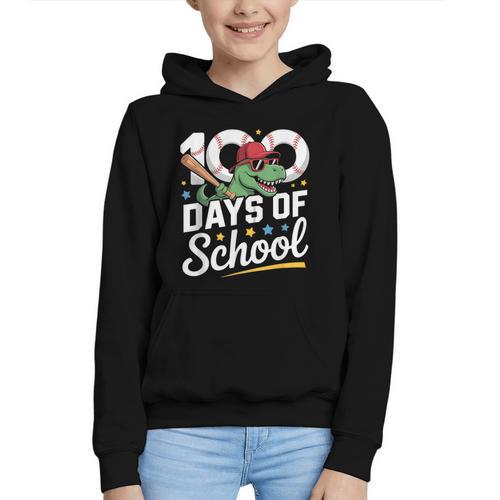 Baseball Dinosaur 100 Days Of School Kids Theme Graphic Youth Hoodie - Sportilla