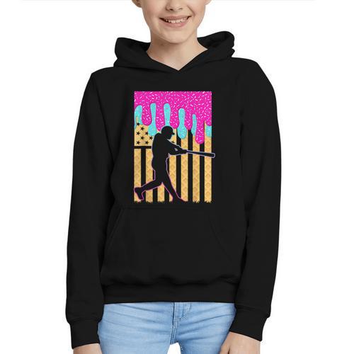 Baseball Drip Bat Boys Ice Cream American Flag 4th Of July Graphic Youth Hoodie - Sportilla