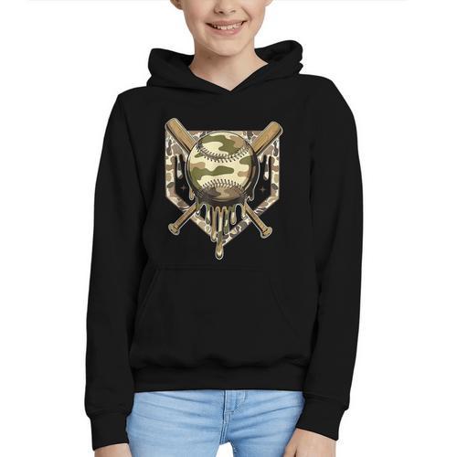 Baseball Drip For Boys Ice Cream Dripping Boys Baseball Camo Graphic Youth Hoodie - Sportilla