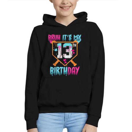 Baseball Drip Bruh It's My 13th Birthday Boy Ice Cream Drip Graphic Youth Hoodie - Sportilla