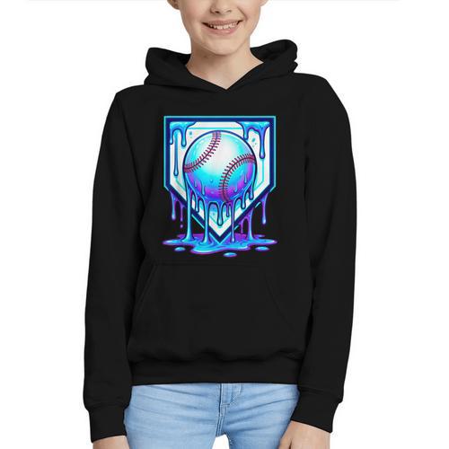 Baseball Drip Ice Cream Blue Glow Melt Ball Graphic Graphic Youth Hoodie - Sportilla