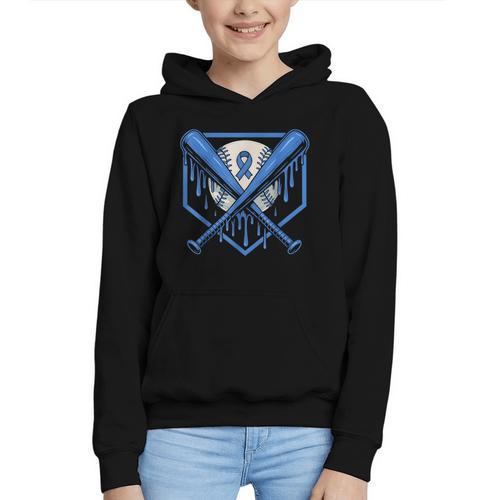Baseball Drip Ice Cream Diabetes Awareness Ribbon Boys Girls Graphic Youth Hoodie - Sportilla