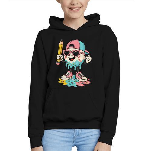 Baseball Drip Ice Cream First Day Back To School Cute Girls Graphic Youth Hoodie - Savourry