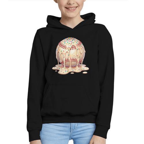 Baseball Drip Ice Cream Melting Illustration Graphic Youth Hoodie - Sportilla