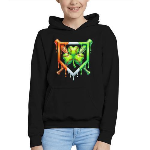 Baseball Drip Ice Cream St Patricks Day Shamrock Lucky Graphic Youth Hoodie - Sportilla