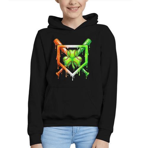 Baseball Drip Ice Cream St Patricks Day Shamrock Graphic Youth Hoodie - Sportilla