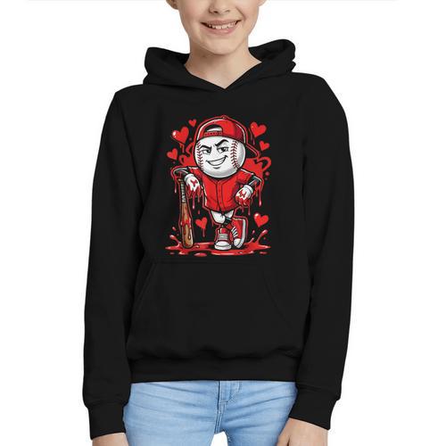 Baseball Drip Icecream Heart Red Valentine Day Boys Kids Graphic Youth Hoodie - Sportilla