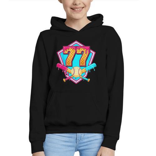 Baseball Drip Jersey Number 77 For Players & 77th Birthday Graphic Youth Hoodie - Sportilla