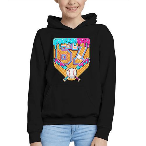 Baseball Drip Number 67 Ice Cream Home Plate Drip Graphic Youth Hoodie - Sportilla