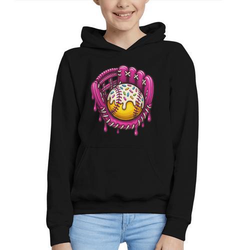 Baseball Drip Pink Glove Respect The Drip Youth Boys Girls Graphic Youth Hoodie - Sportilla