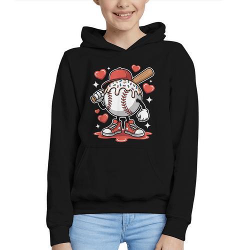Baseball Drip Valentine Boys Women Men Hearts Sport Love Graphic Youth Hoodie - Sportilla