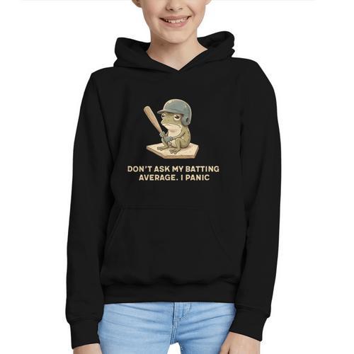 Baseball Frog Saying Batting Retro Artwork Graphic Youth Hoodie - Sportilla