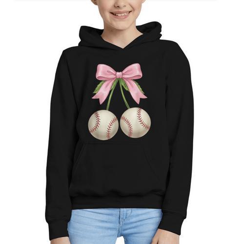 Baseball Girls Women Coquette Pink Bow Baseball Graphic Youth Hoodie - Sportilla
