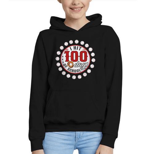 Baseball I Hit 100 Days Of School Baseball Player Kids Boys Graphic Youth Hoodie - Sportilla
