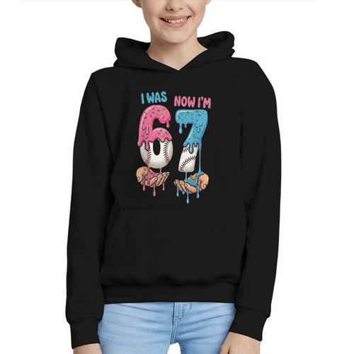Baseball Ice Cream I Was 6 Now I'm 7 67 Birthday Boy Graphic Youth Hoodie - Sportilla