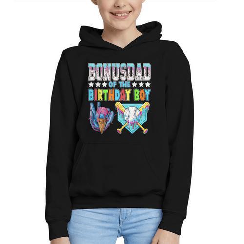Baseball Ice Cream Drip Bonus Dad Of The Birthday Boy Graphic Youth Hoodie - Sportilla