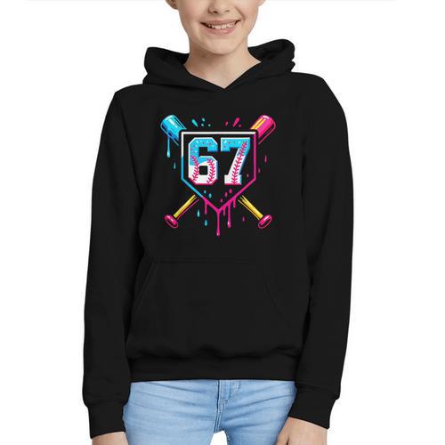 Baseball Ice Cream Drip Number 67 Player 67th Birthday 67 Graphic Youth Hoodie - Sportilla