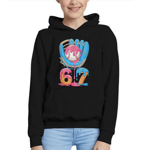 Baseball Ice Cream Drip Six Seven Gen Alpha Slang Meme 67 Graphic Youth Hoodie - Sportilla