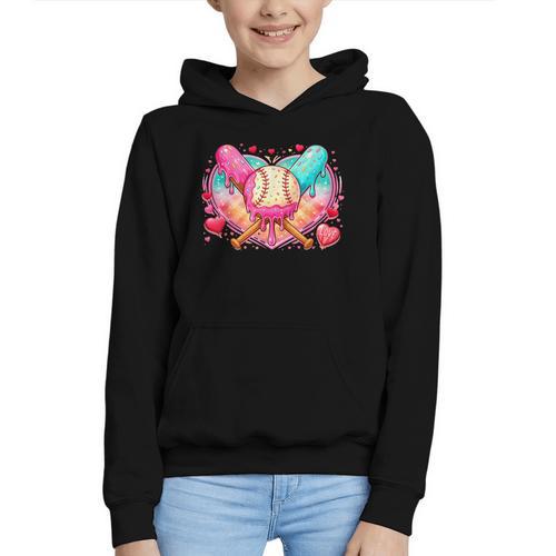 Baseball Ice Cream Drip Style Melt Ice Cream Youth Boys Graphic Youth Hoodie - Sportilla