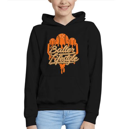Baseball Lifestyle Home Plate Orange Ice Cream Drip Men Boys Graphic Youth Hoodie - Sportilla