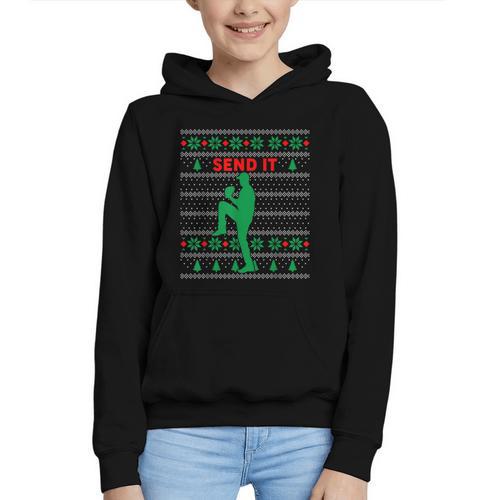Baseball Player Christmas Pajama Send It Xmas PJs Boys Graphic Youth Hoodie - Sportilla