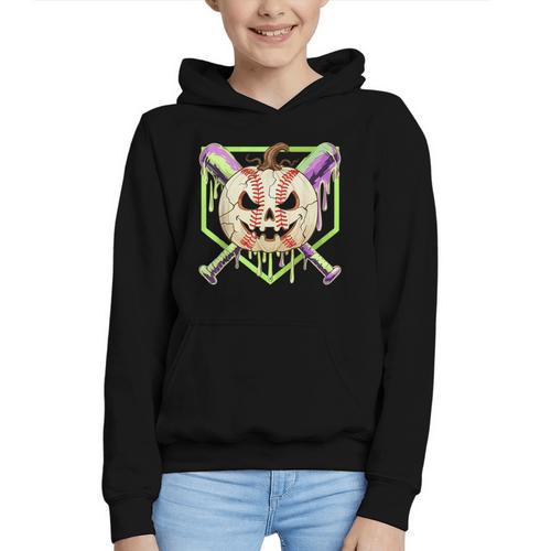 Baseball Pumpkin Halloween Baseball Drip Spooky Halloween Graphic Youth Hoodie - Sportilla