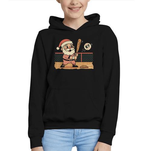 Baseball Santa 67 Christmas Xmas Boys Retro Graphic Youth Hoodie - Sportilla
