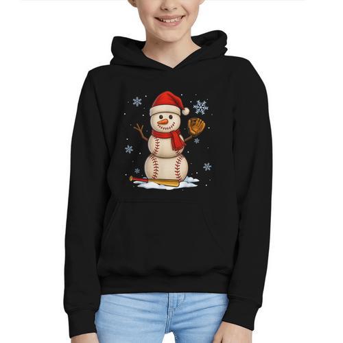Baseball Snowman Merry Christmas Holiday Sports Xmas Pajamas Graphic Youth Hoodie - Sportilla