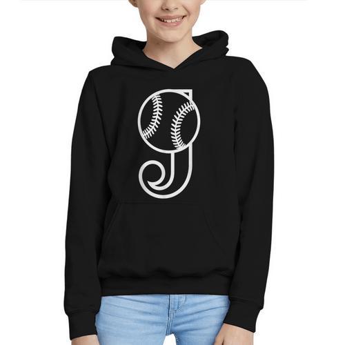 Baseball Sport Player Monogram Cool Initial Letter J Graphic Youth Hoodie - Sportilla