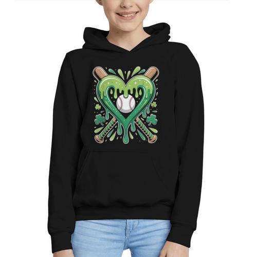 Baseball St Patricks Day Boys Girls Men Women Shamrock Green Graphic Youth Hoodie - Sportilla