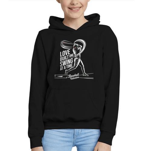 Baseball Valentine Love Built One Swing At A Time Tee Graphic Youth Hoodie - Sportilla