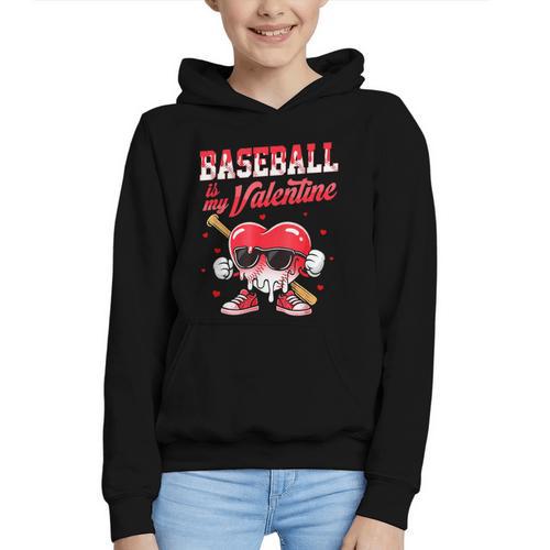 Baseball Is My Valentine Shirt Heart Drip Baseball Lovers Graphic Youth Hoodie - Sportilla