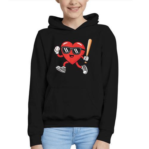Baseball Valentines Day Heart Boys Sports Love Graphic Youth Hoodie - Sportilla