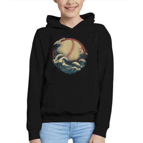 Baseball Waves Ocean Sports Baseball Fans Graphic Youth Hoodie - Sportilla