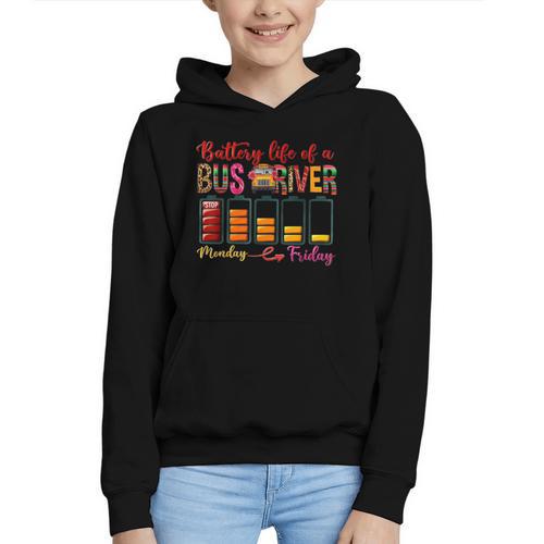 Battery Life Of A Bus Driver First Day Back To School Graphic Youth Hoodie - Savourry