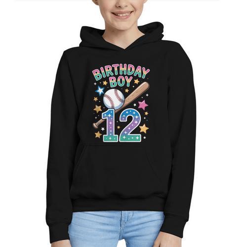 Birthday Boy 12th Birthday Baseball Graphic Youth Hoodie - Sportilla