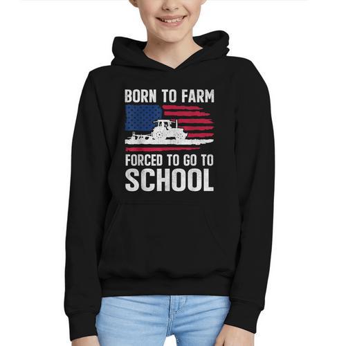 Born To Farm Forced To Go To School Farmer Back To School Graphic Youth Hoodie - Savourry