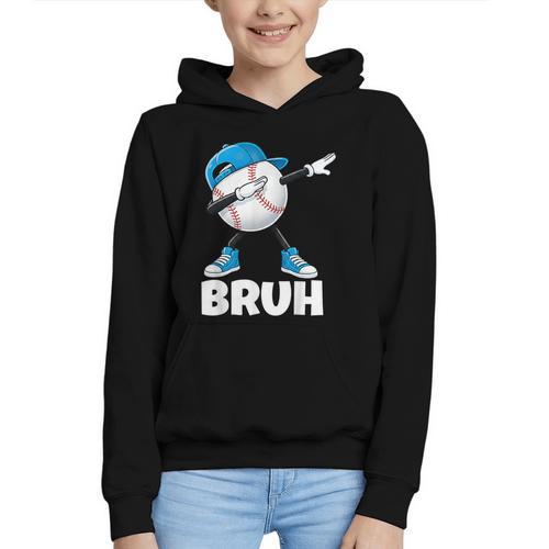 Boys Baseball Graphic Tee Teen Apparel Cute Meme Bruh Graphic Youth Hoodie - Sportilla