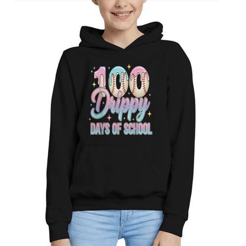 Boys Kids 100 Drippy Days Of School Baseball Drip Ice Cream Graphic Youth Hoodie - Sportilla