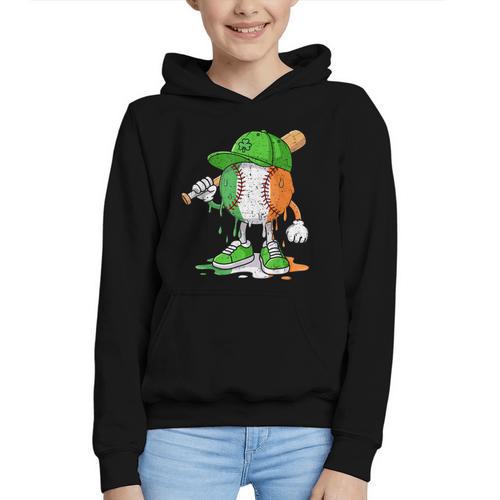 Boys St Patricks Day Irish Flag Kids Baseball Ice Cream Drip Graphic Youth Hoodie - Sportilla