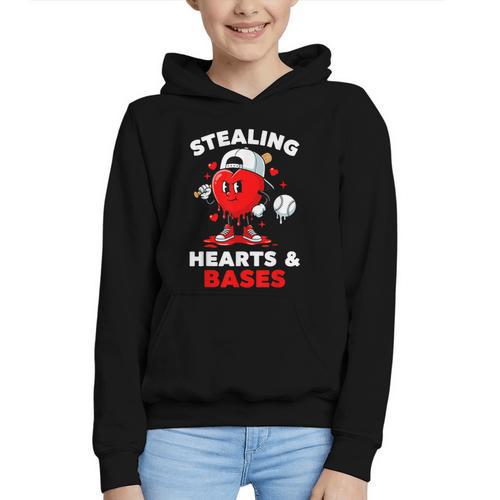 Boys Valentines Baseball Drip Icecream Stealing Hearts Kids Graphic Youth Hoodie - Sportilla
