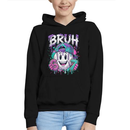 Bruh 67 Baseball Drip Boys Kids Six Seven Meme 6-7 Dripping Graphic Youth Hoodie - Sportilla