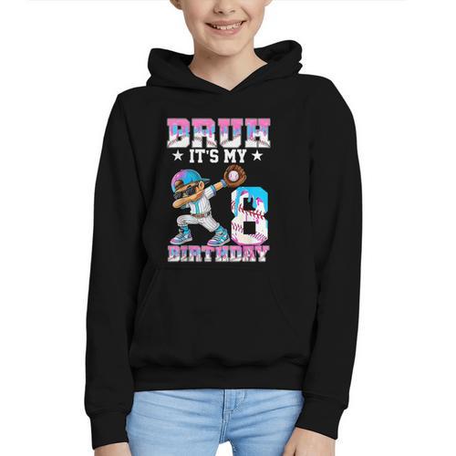 Bruh It's My 8th Birthday Baseball Ice Cream Drip 8 Year Old Graphic Youth Hoodie - Sportilla