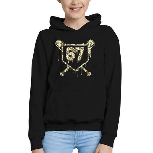 Camo Baseball Ice Cream Drip Number 67 Player 67th Birthday Graphic Youth Hoodie - Sportilla
